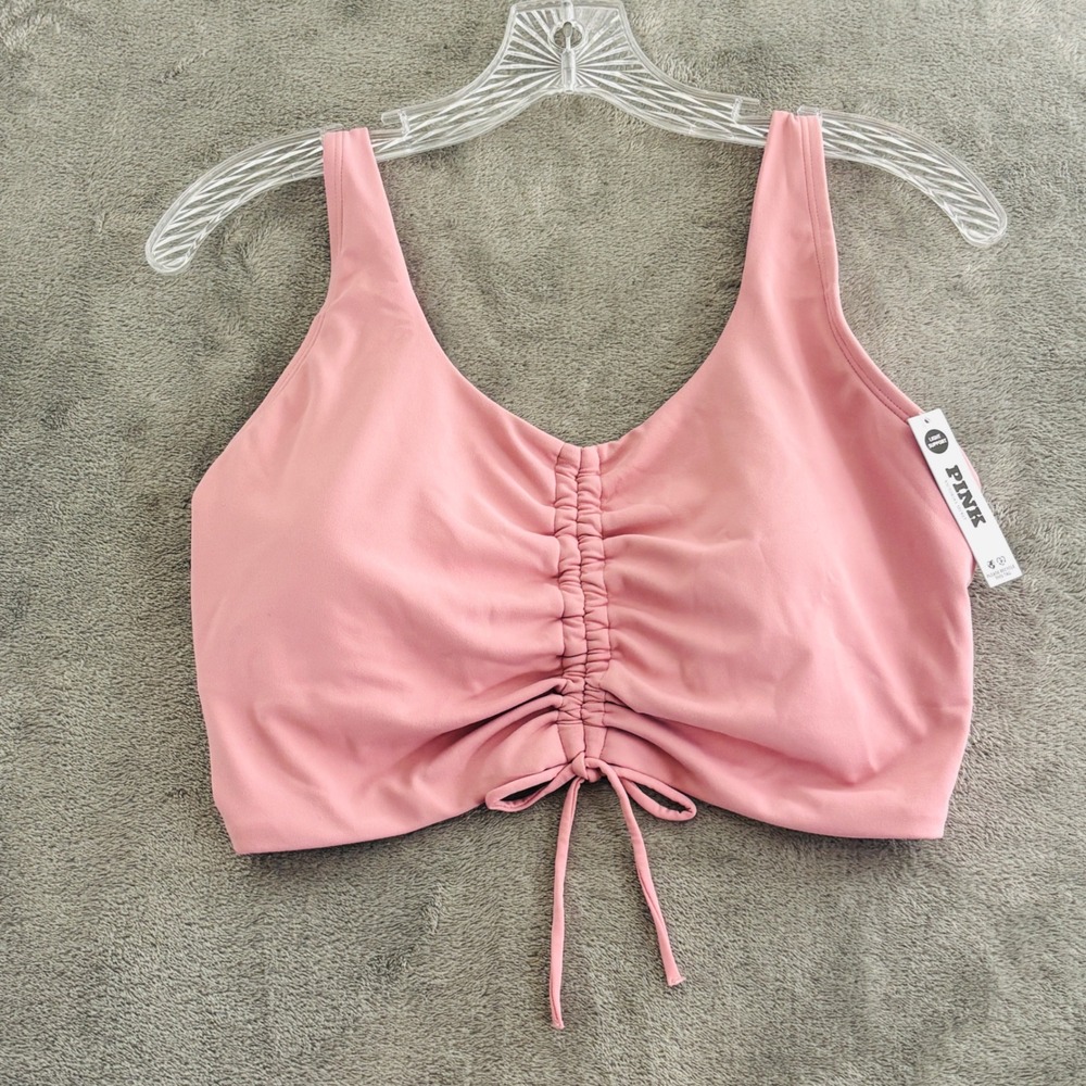 Victoria's Secret PINK Relay Ruched Plunge Sports Bra Pink XL Light Support NWT